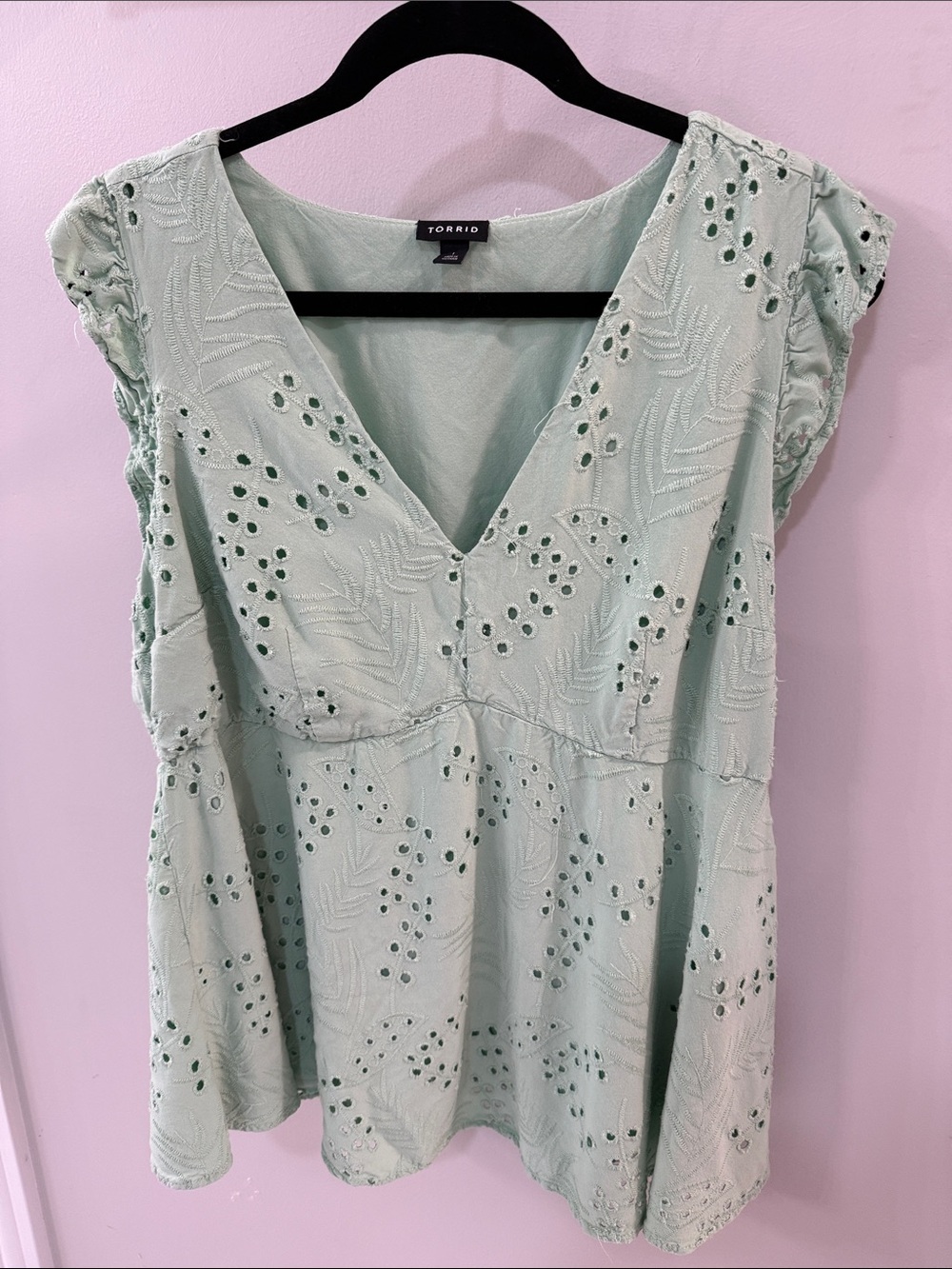 torrid Mint Eyelet V-Neck Babydoll Top